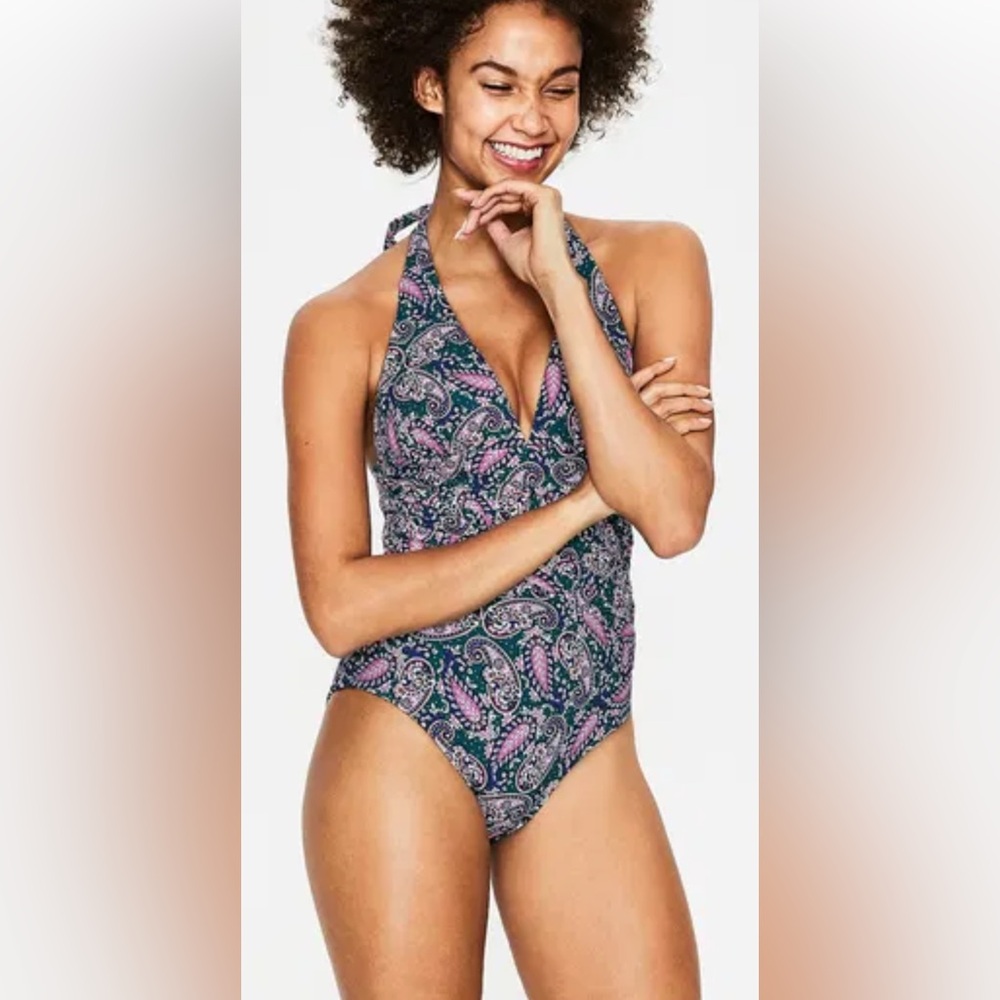 Boden Valencia One Piece Swimsuit. Green, blue, pink paisley.Size 8. Great shape